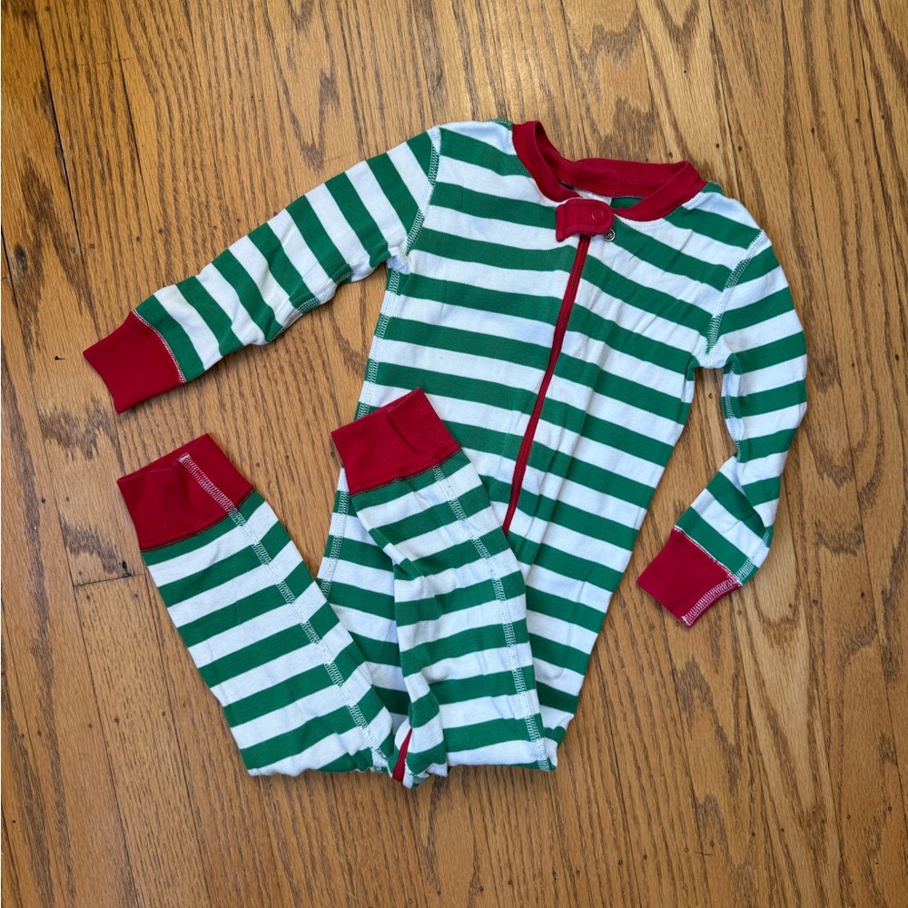 🎄 Green and White Striped Kids One Piece